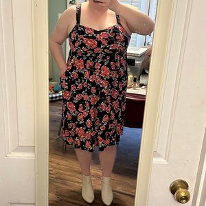 Torrid Midi Dress Black w/ Pink Flowers Size 1